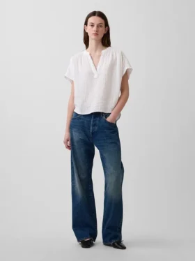 Oversized top met gespleten hals van katoenen gaas