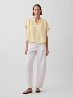Oversized top met gespleten hals van katoenen gaas