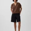Oversized top met gespleten hals van katoenen gaas