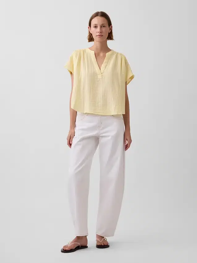 Oversized top met gespleten hals van katoenen gaas