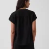 Oversized top met gespleten hals van katoenen gaas