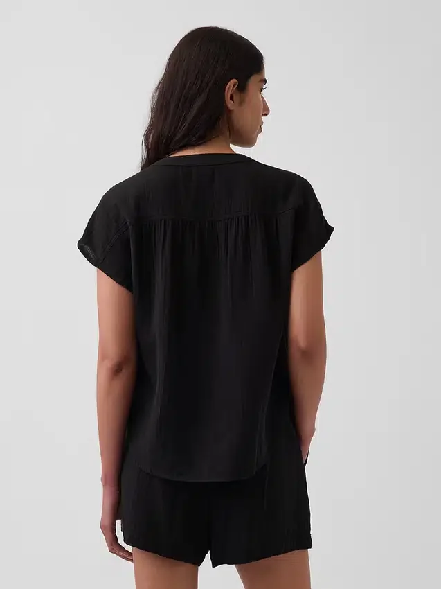 Oversized top met gespleten hals van katoenen gaas