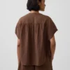 Oversized top met gespleten hals van katoenen gaas