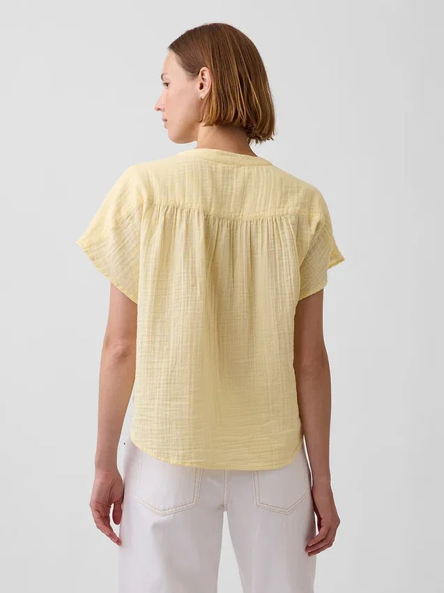 Oversized top met gespleten hals van katoenen gaas