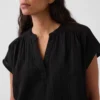 Oversized top met gespleten hals van katoenen gaas