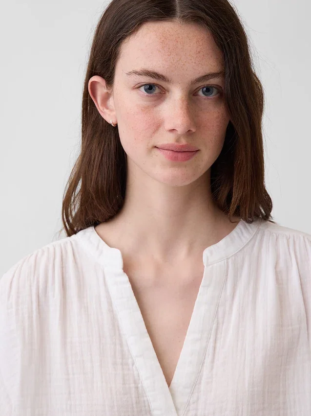 Oversized top met gespleten hals van katoenen gaas