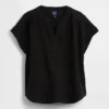 Oversized top met gespleten hals van katoenen gaas