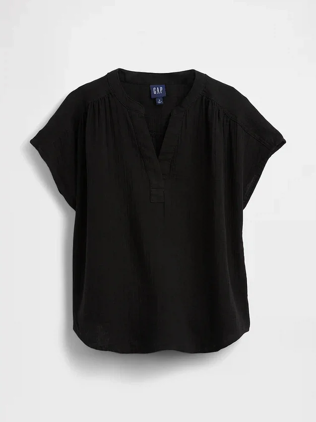 Oversized top met gespleten hals van katoenen gaas