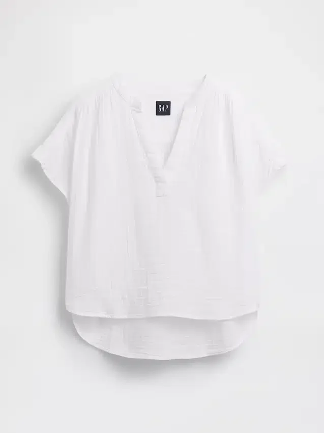 Oversized top met gespleten hals van katoenen gaas