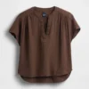Oversized top met gespleten hals van katoenen gaas