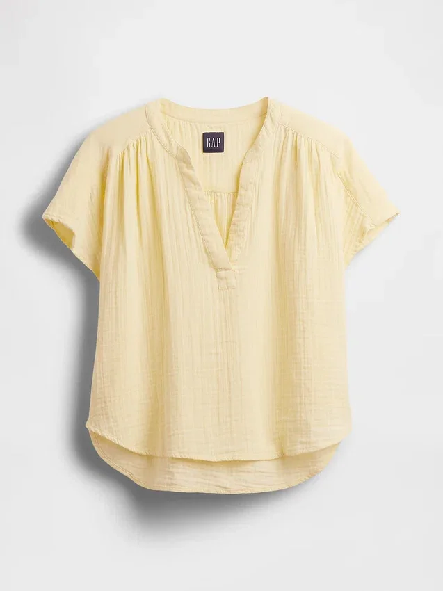 Oversized top met gespleten hals van katoenen gaas