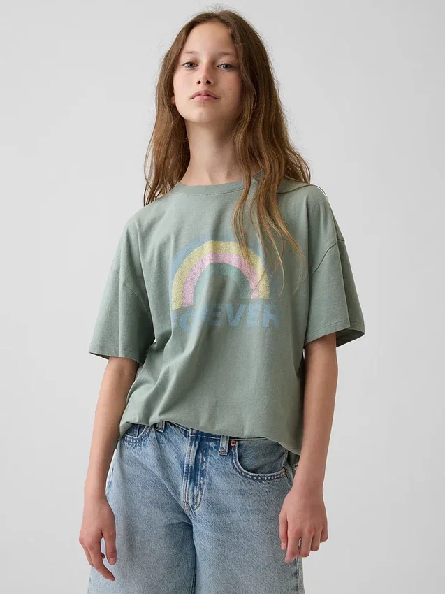 Oversized tuniek-T-shirt met print voor kinderen