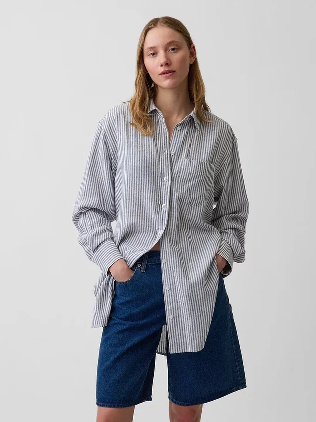 Oversized tuniekhemd van linnenmix