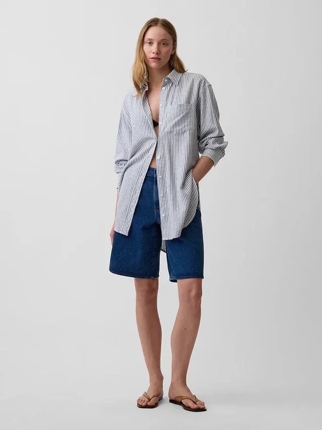 Oversized tuniekhemd van linnenmix