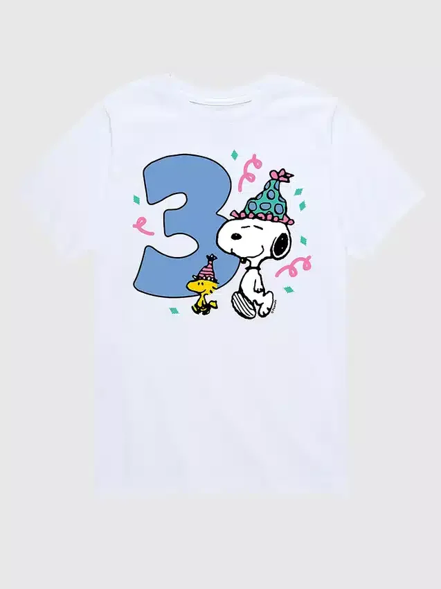 Peanuts-T-shirt met korte mouwen en print voor peuters, 3e verjaardag