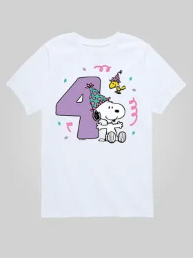 Peanuts-T-shirt met korte mouwen en print voor peuters, 4e verjaardag