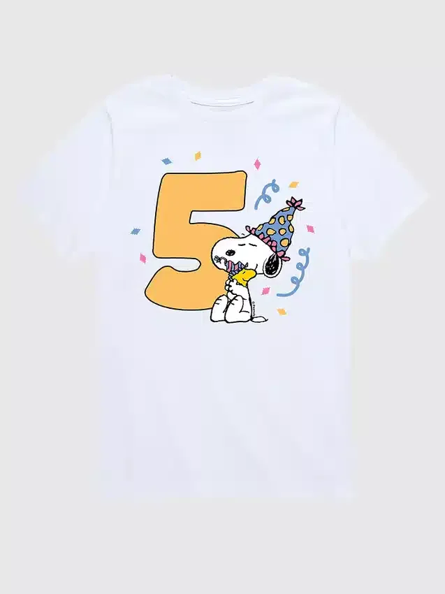 Peanuts-T-shirt met korte mouwen voor peuters, 5e verjaardag