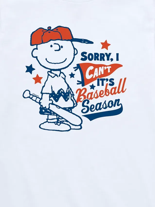 Peanuts-T-shirt met korte mouwen voor peuters: Charlie Brown ‘Sorry I Can’t’ Baseball Season