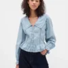 Peplumtop met kraag en V-hals