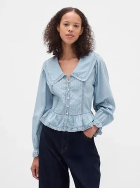 Peplumtop met kraag en V-hals