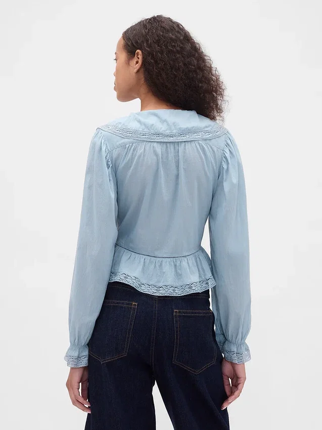Peplumtop met kraag en V-hals