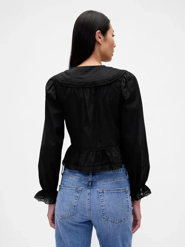 Peplumtop met kraag en V-hals
