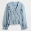 Peplumtop met kraag en V-hals
