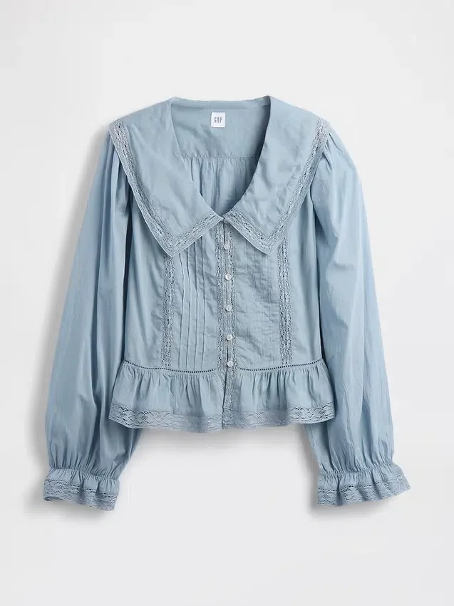 Peplumtop met kraag en V-hals