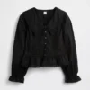 Peplumtop met kraag en V-hals