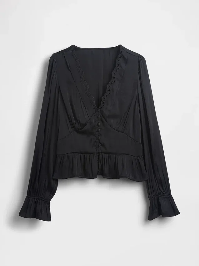 Peplumtop met V-hals en oogjes