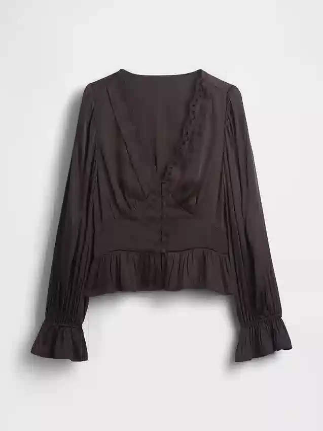 Peplumtop met V-hals en oogjes