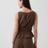 Peplumtop van katoenen gaas met gesmokte taille
