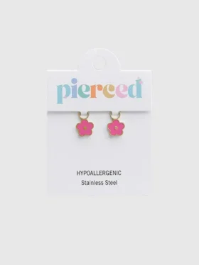 Pierced Co felroze bloem-bedeltje voor huggie-oorbellen