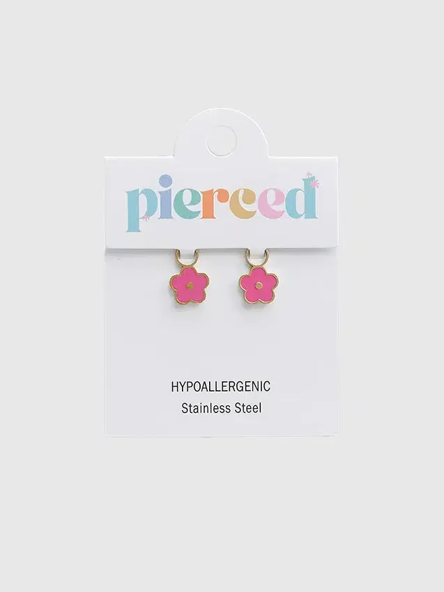 Pierced Co felroze bloem-bedeltje voor huggie-oorbellen
