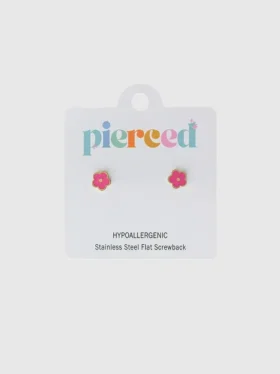 Pierced Co felroze bloemoorbellen met schroefsluiting