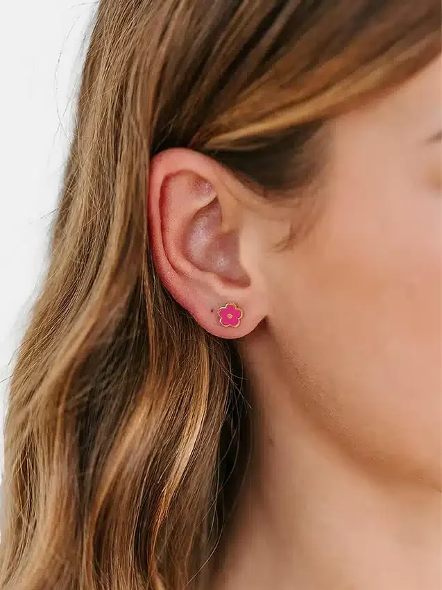 Pierced Co felroze bloemoorbellen met schroefsluiting