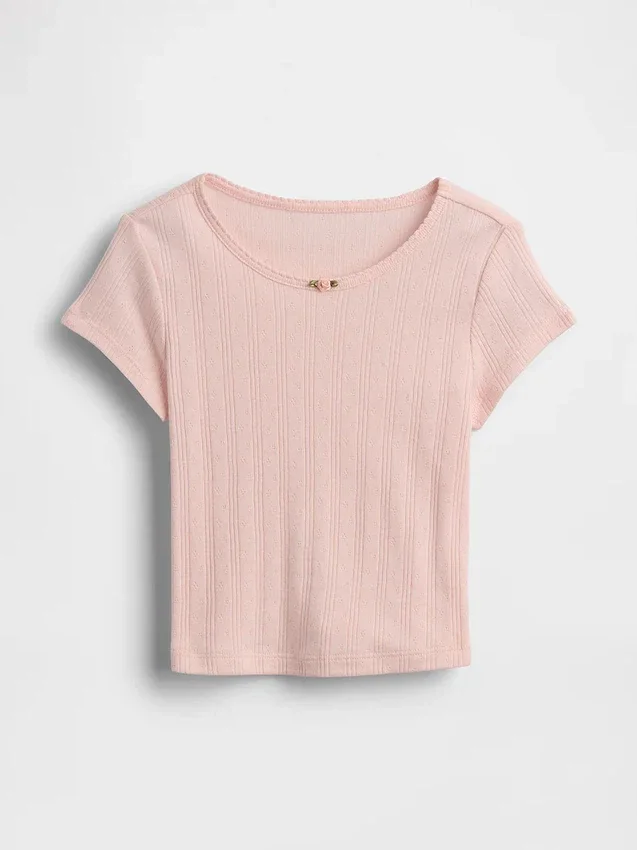Pointelle-rib-T-shirt voor Baby & Peuter