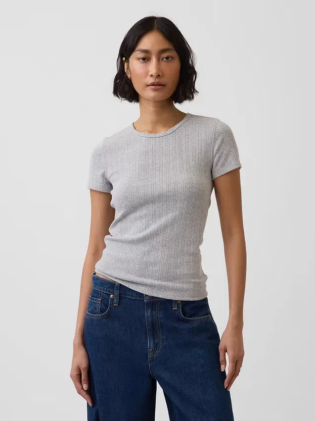 Pointelle T-shirt met ronde hals