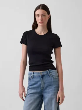 Pointelle T-shirt met ronde hals