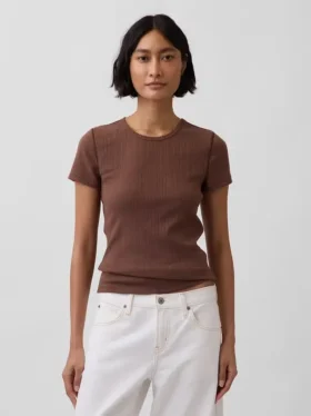 Pointelle T-shirt met ronde hals