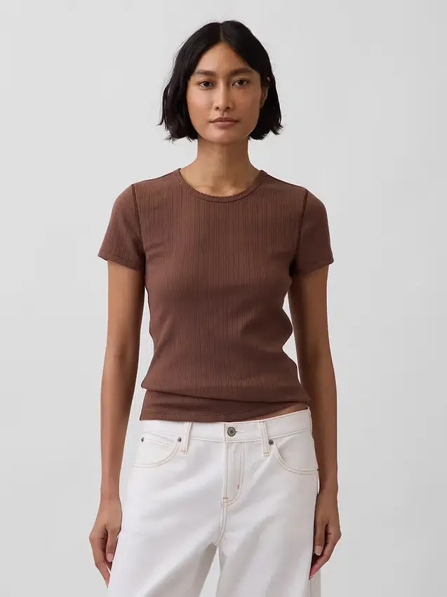 Pointelle T-shirt met ronde hals