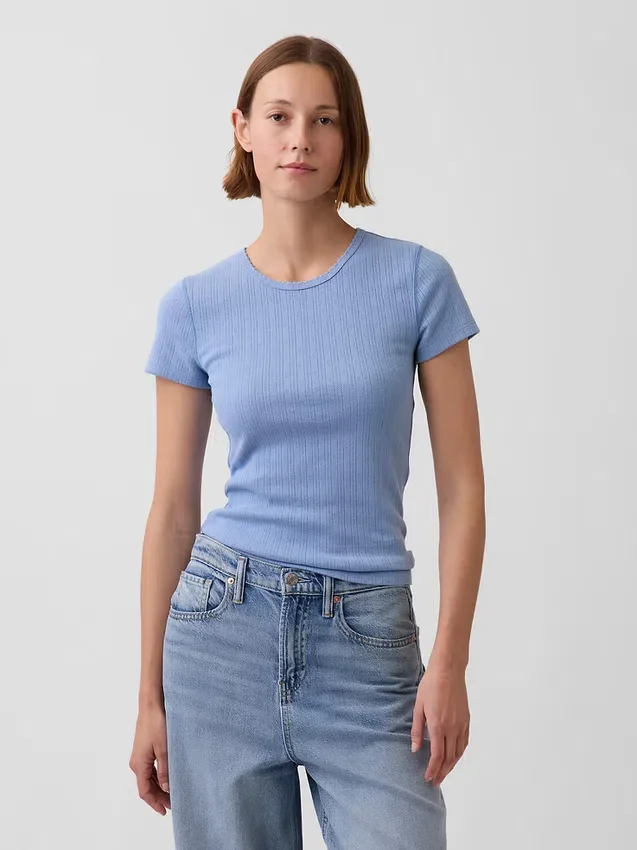 Pointelle T-shirt met ronde hals
