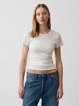 Pointelle T-shirt met ronde hals