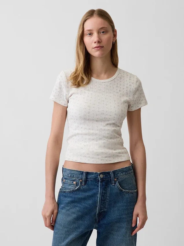 Pointelle T-shirt met ronde hals