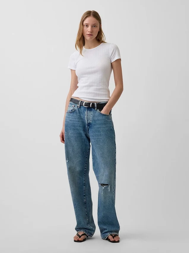Pointelle T-shirt met ronde hals