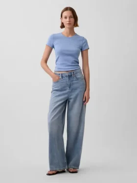 Pointelle T-shirt met ronde hals