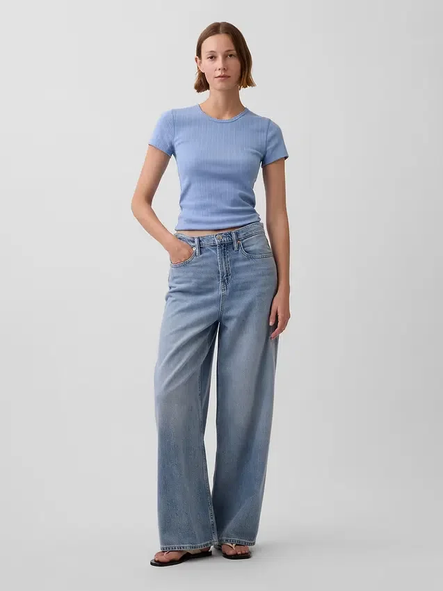 Pointelle T-shirt met ronde hals