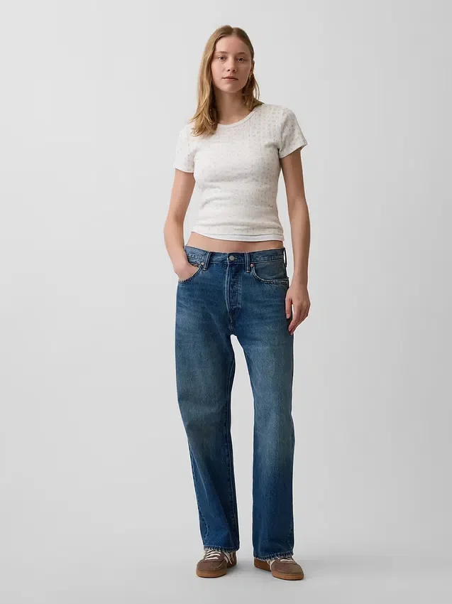 Pointelle T-shirt met ronde hals