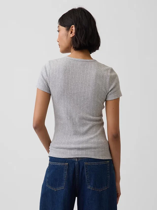Pointelle T-shirt met ronde hals