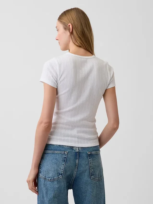 Pointelle T-shirt met ronde hals